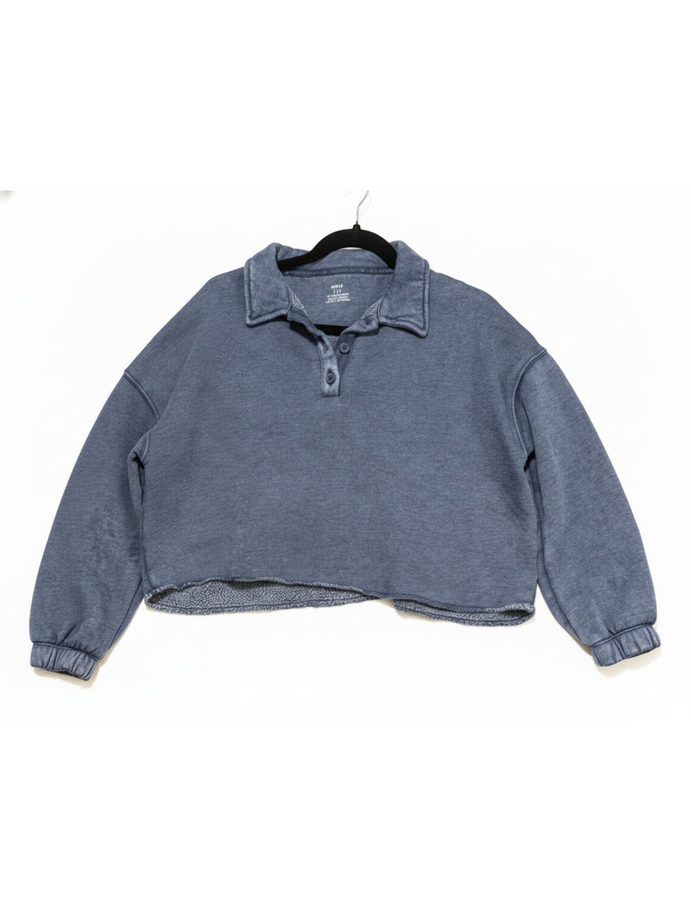 Aerie Fleece-Of-Mind Cropped Polo Sweatshirt Faded Blue Small